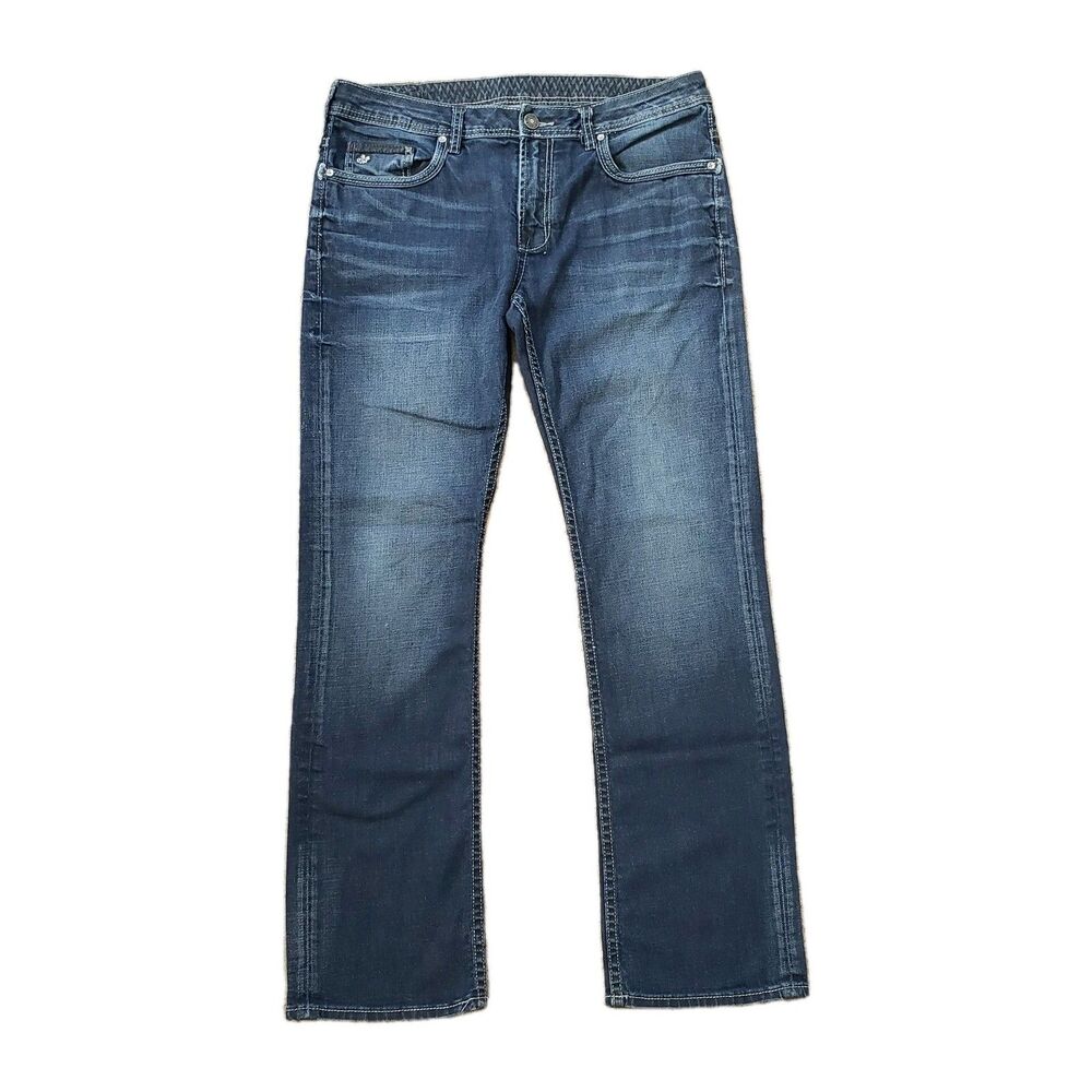 Buffalo David Bitton Six X Size 36x32 Mens Bootcut Dark Wash Denim Blue Jeans